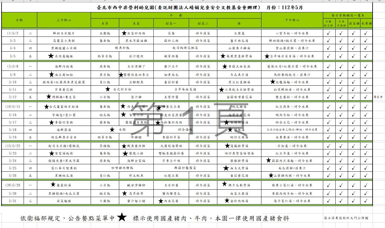 112年五月份菜單