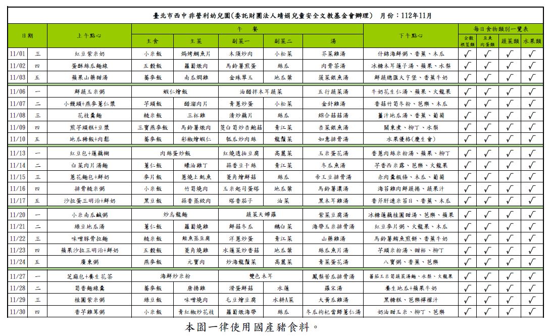 112年11月餐點表