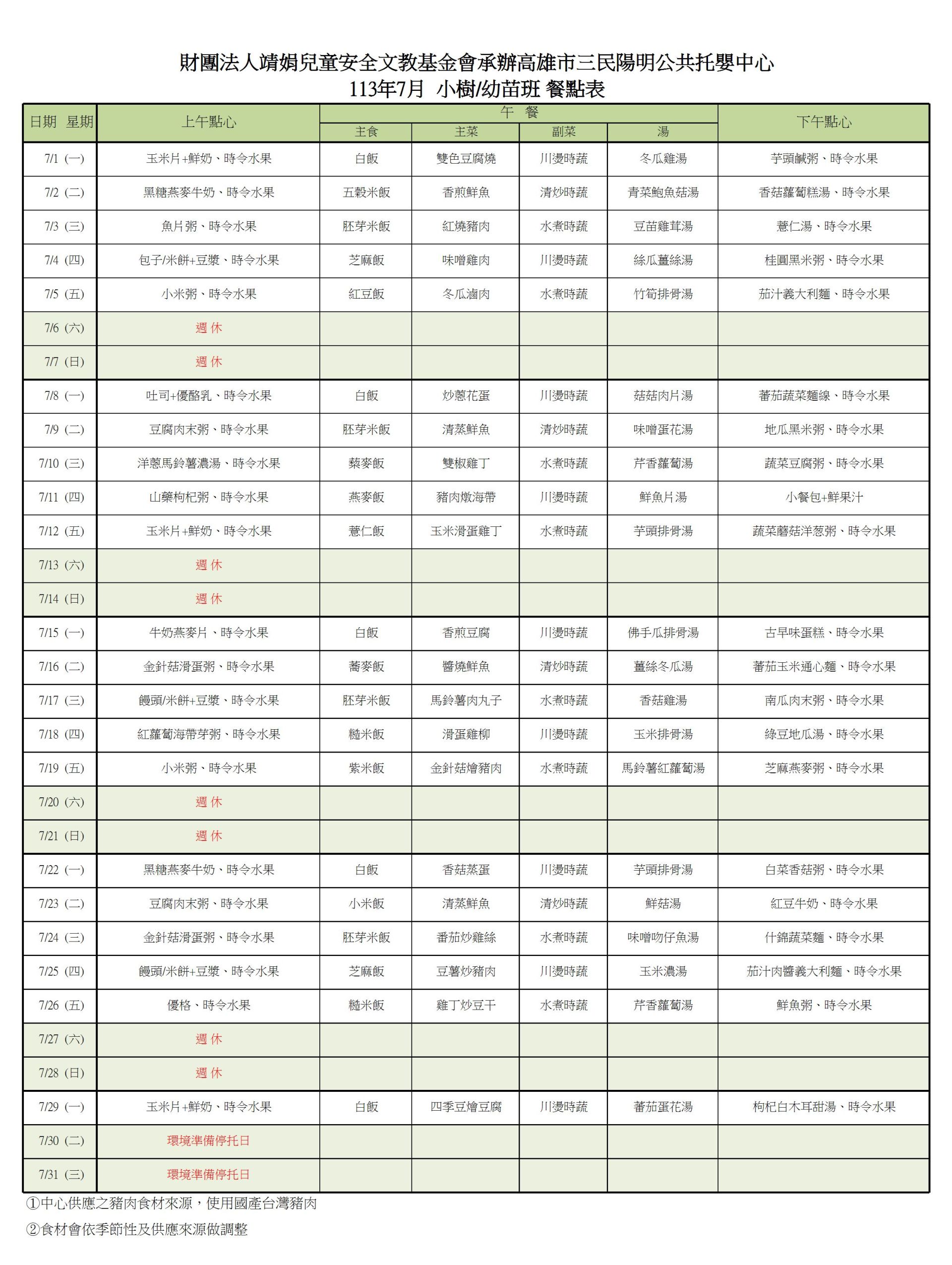 7月樹苗菜單