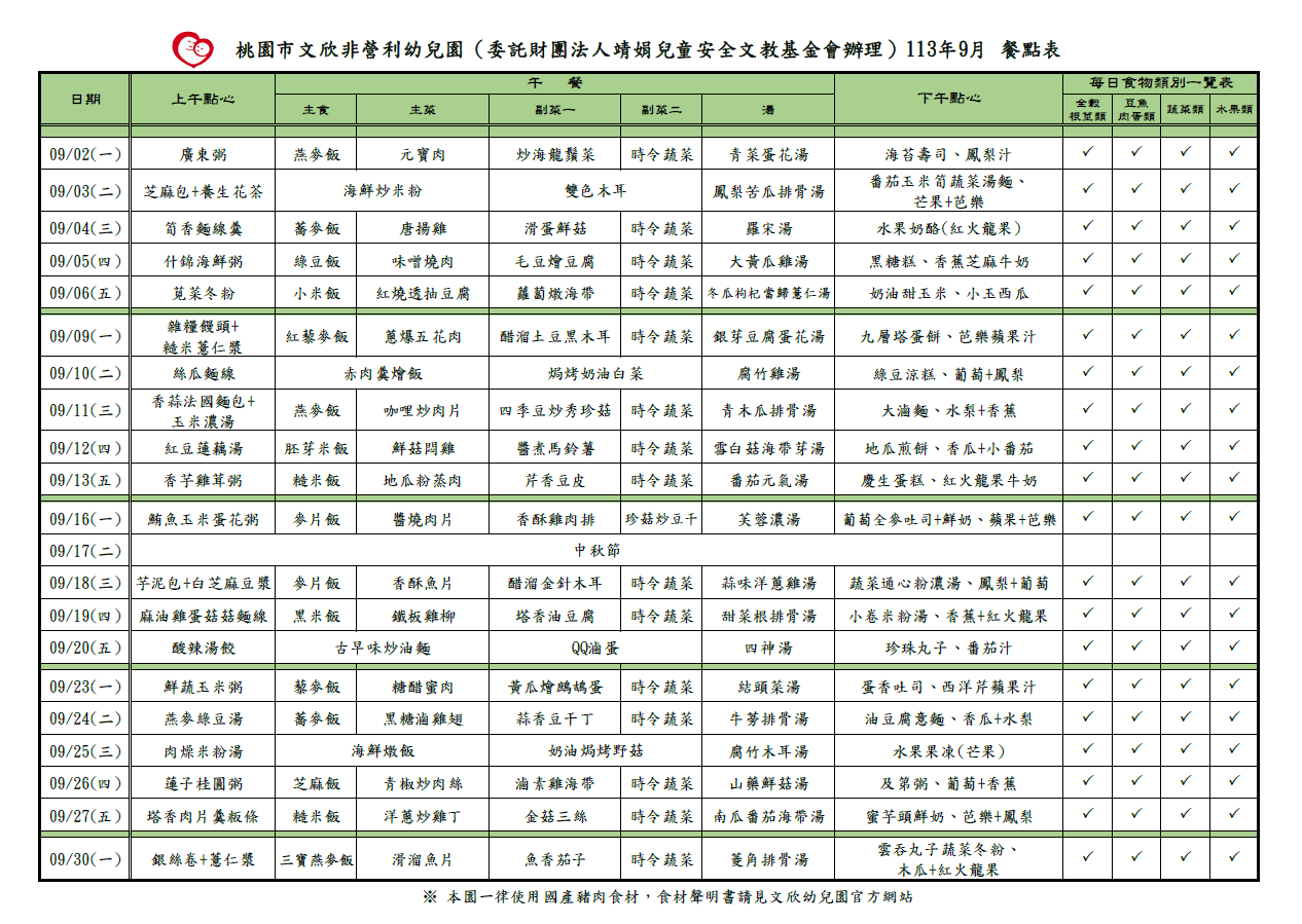 11309餐點表